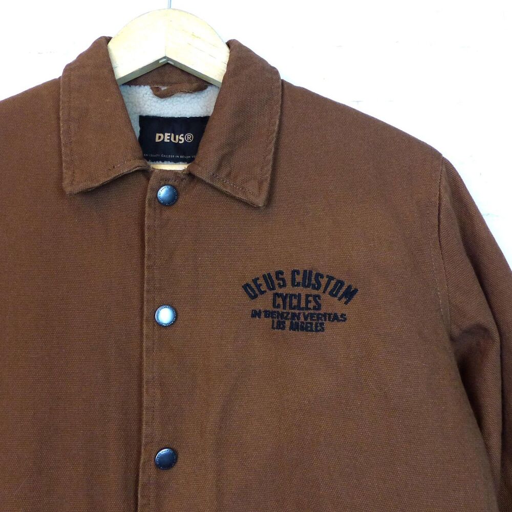Deus Ex Machina Jacket Mens XS Brown Latham Canvas Coach Sherpa Lined Motorcycle - Picture 2 of 16